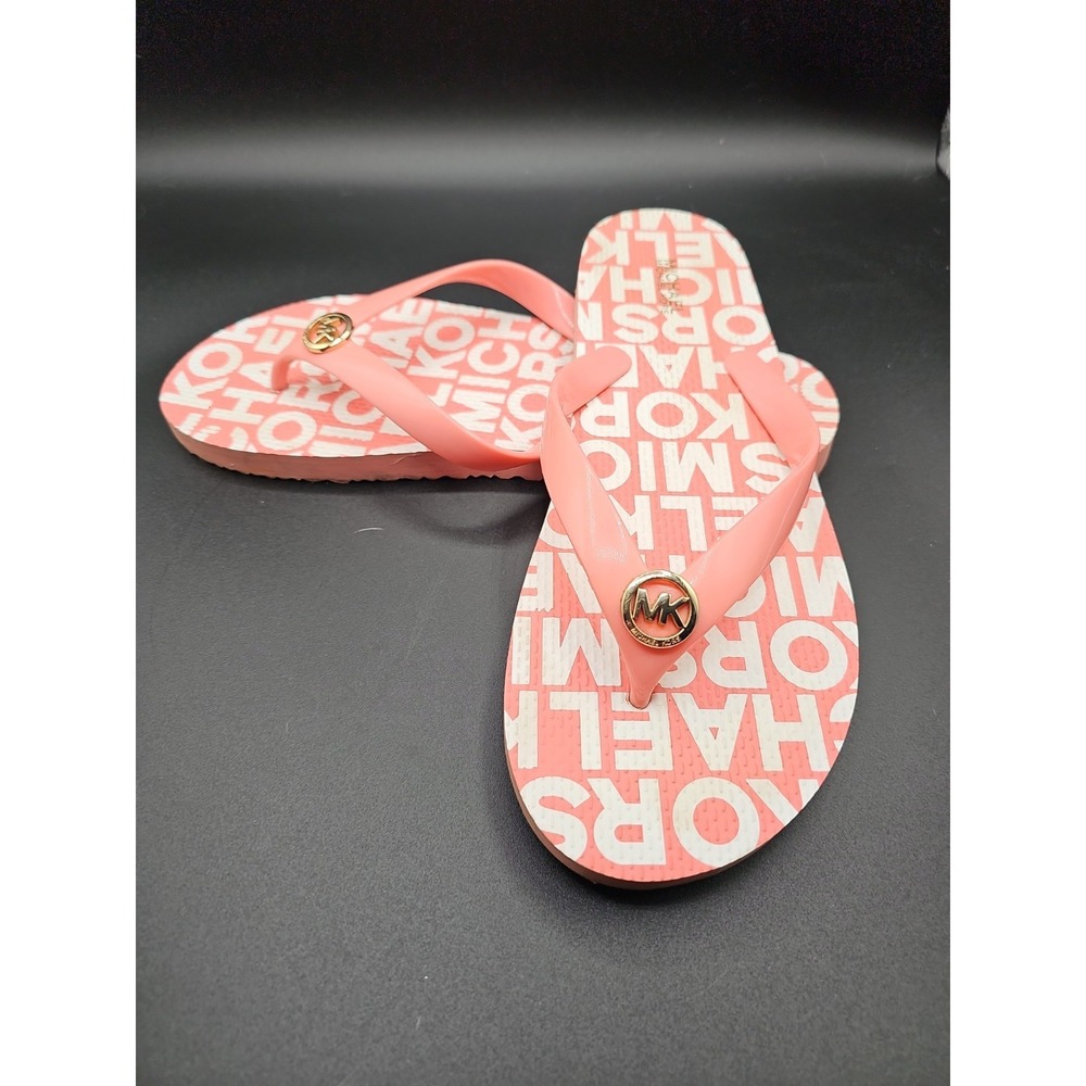 Michael Kors Coral Foam Thong Sandals Gold Logo Flip Flop Style Size 9.5 M1